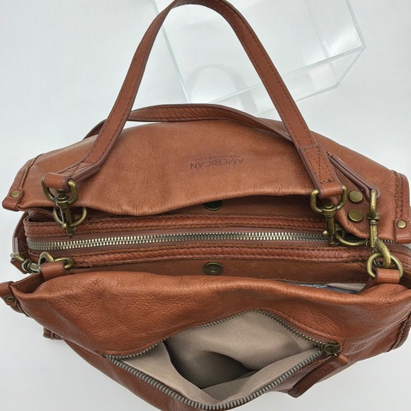 AMERICAN LEATHER CO Brown Genuine Leather Handbag Lenox Triple Entry Satchel - Picture 5 of 12